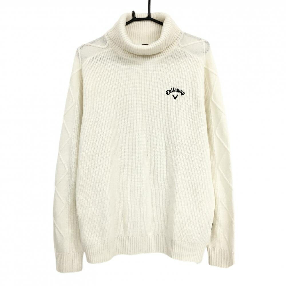 【当店ポイント5倍！2月1日限り】【超美品】キャロウェイ タートルネックセーター 白 ロゴ刺しゅう黒 ウール混 ニット メンズ 3L ゴルフウェア 大きいサイズ Callaway