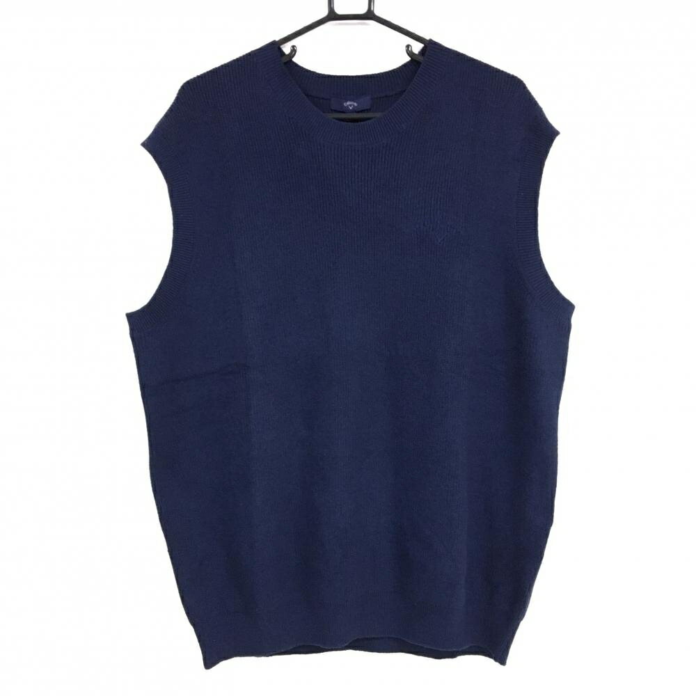 【新品】キャロウェイ ニットベスト ネイビー ロゴ刺しゅう 麻混 メンズ 3L ゴルフウェア 2024年モデル 大きいサイズ Callaway