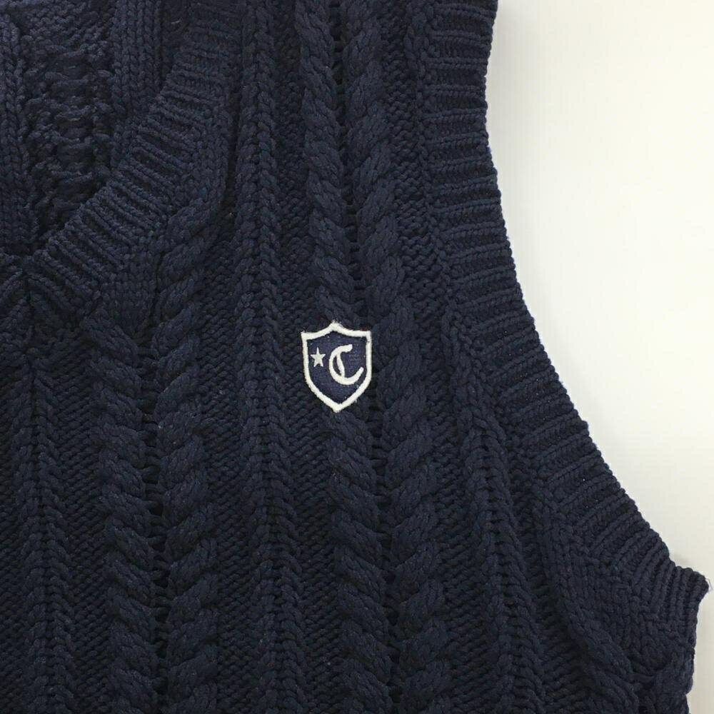 【美品】キャロウェイ ニットベスト ネイビー×白 ケーブル編み Vネック レディース...