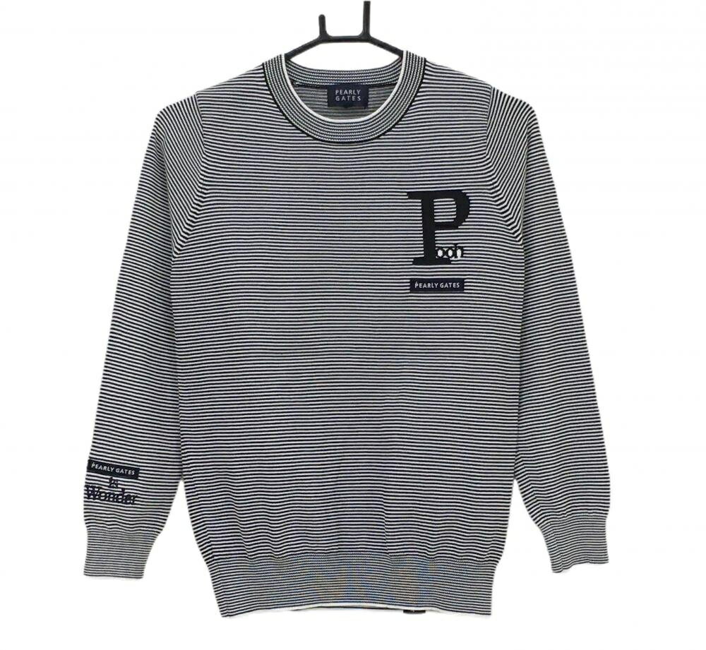 PEARLY GATES - 【超美品】パーリーゲイツ×Disney セーター 白×黒 ボーダー プーさん ディズニー100周年 レディース 0(S) ゴルフウェア PEARLY GATES
