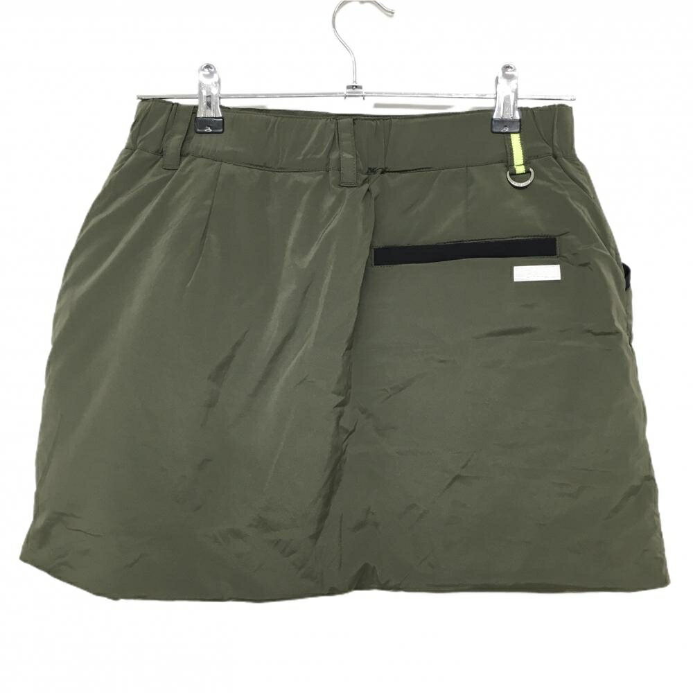 【超美品】ブラックアンドホワイト 中綿スカート カーキ×黒 フロントジップ 裾ロゴ ナイロン レディース M ゴルフウェア Black＆White