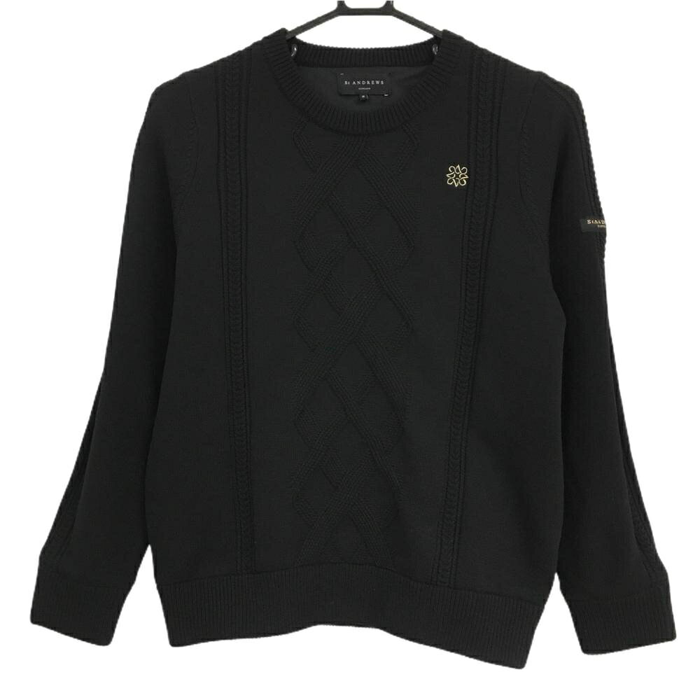 【美品】セントアンドリュース セーター 黒×ゴールド ロゴ刺しゅう 裏地付き レディース S ゴルフウェア St ANDREWS