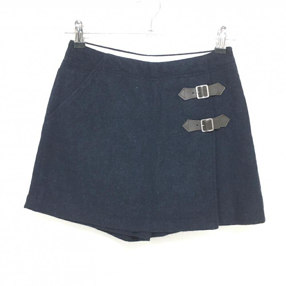 【美品】ゾーイ キュロットスカート ダークネイビー×ブラウン 裏地付き ウール混 ...