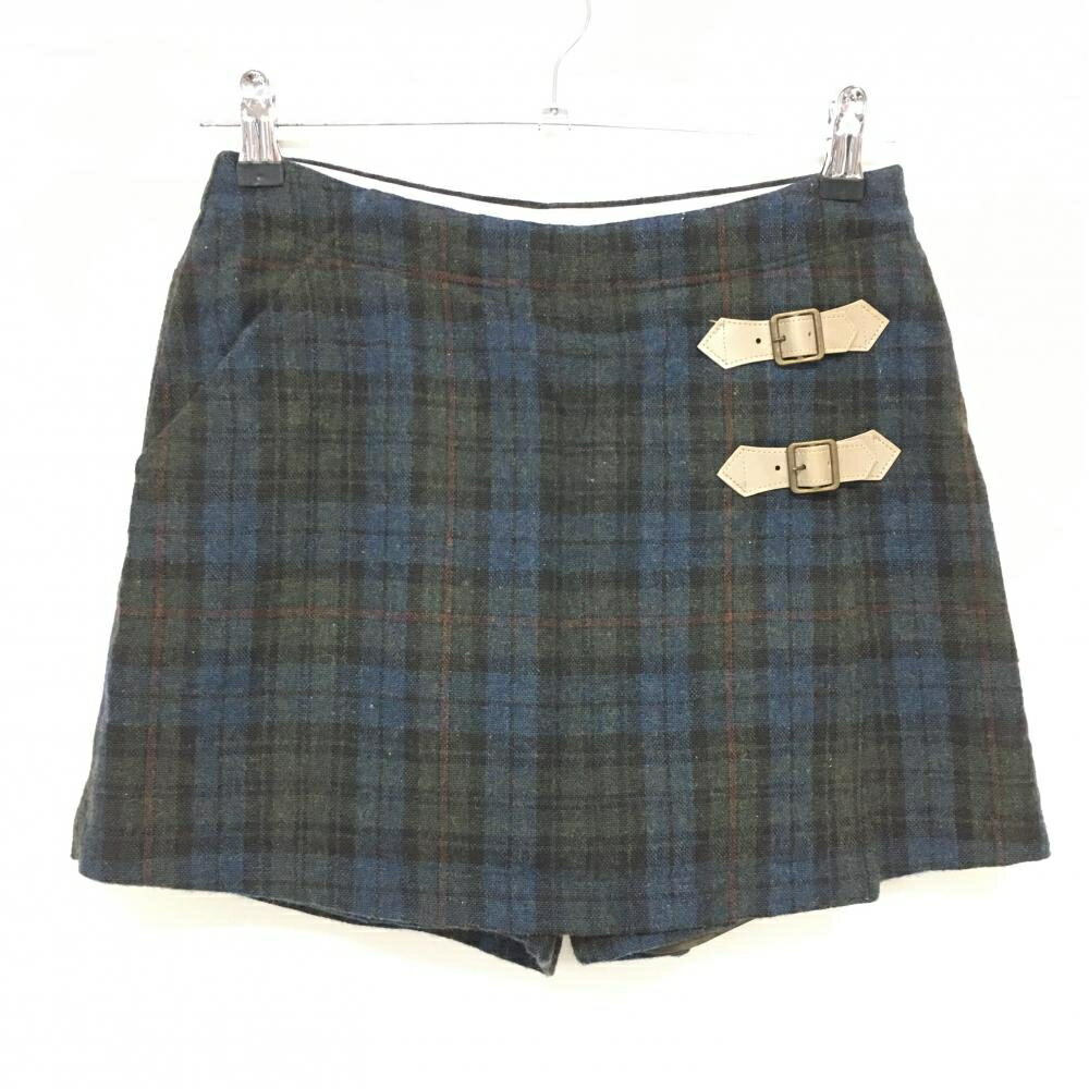 【美品】ゾーイ キュロットスカート ネイビー×グリーン チェック柄 裏地付き ウー...