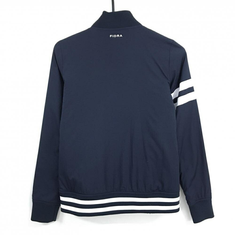 【美品】フィドラ 中綿ジャケット ネイビー×白 袖・裾ライン ロゴワッペン レディース S/P ゴルフウェア FIDRA
