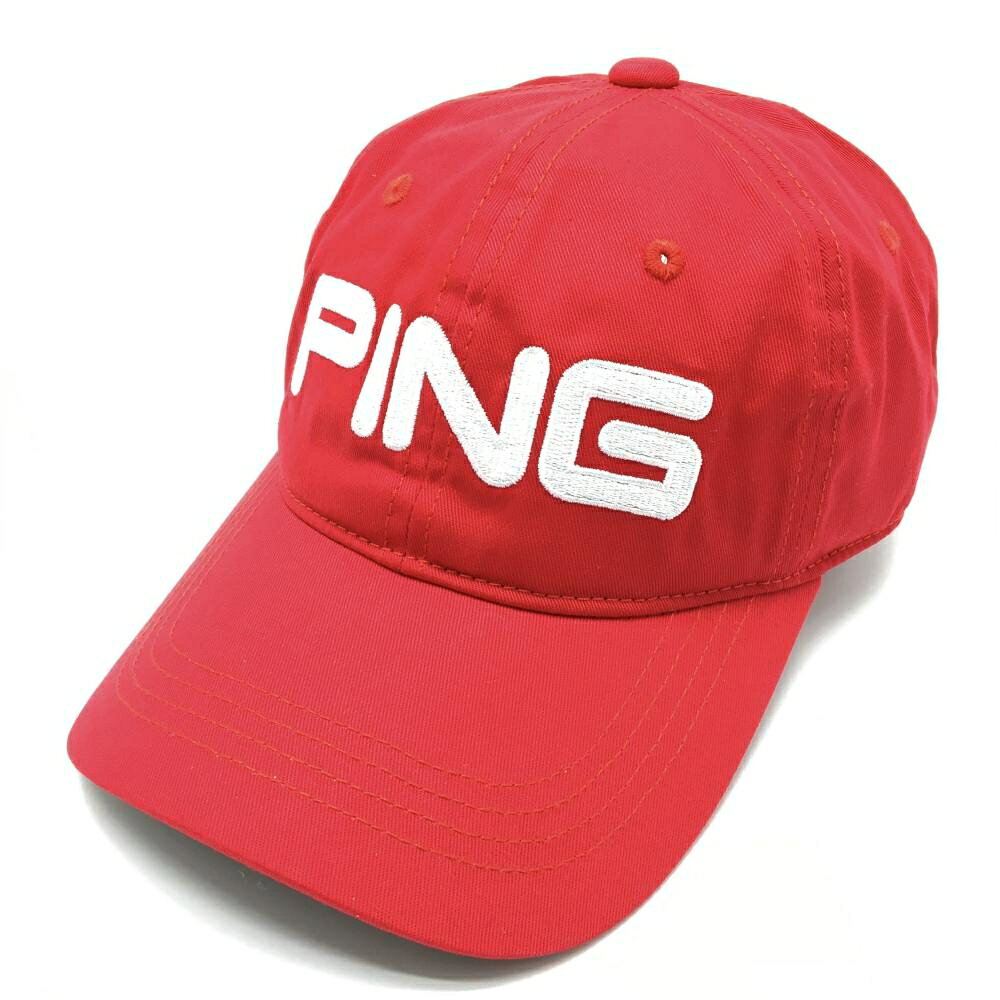 【超美品】ピン キャップ レッド×白 ロゴ刺しゅう ONE SIZE FITS ALL ゴルフウェア PING