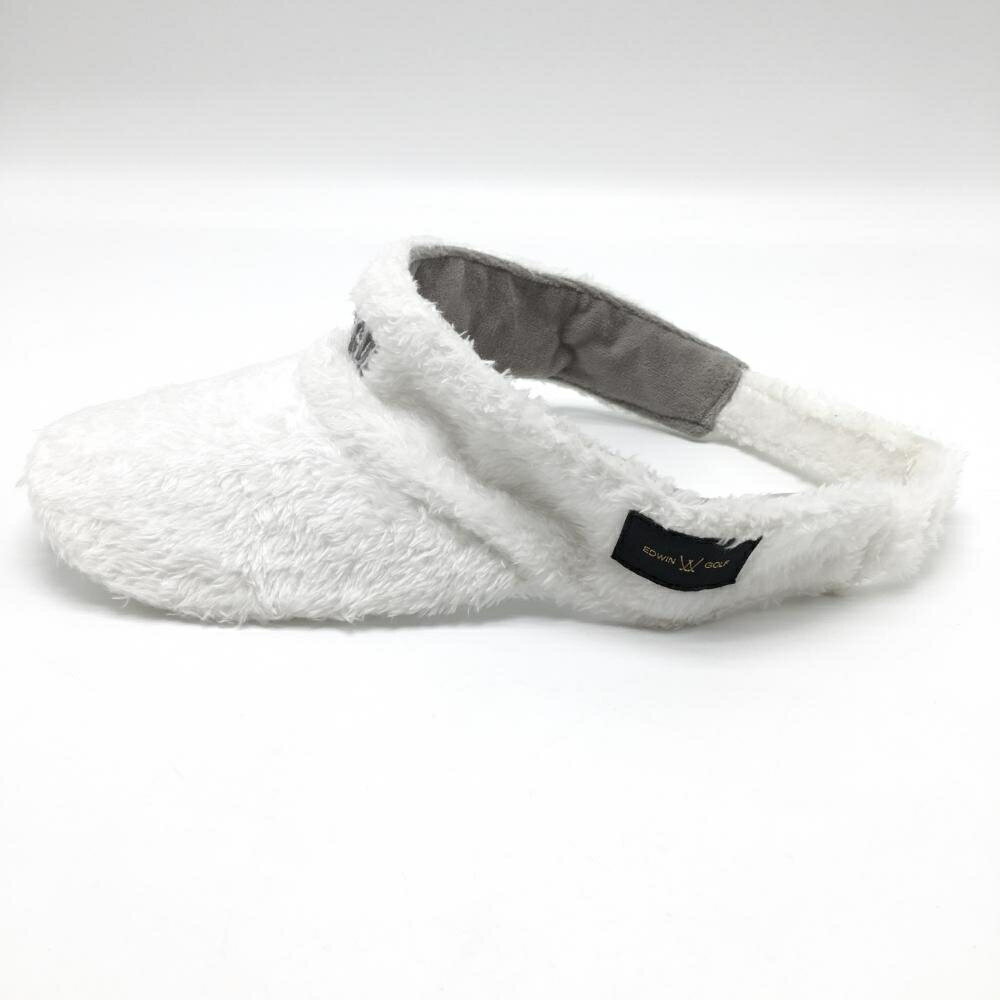 【ポイント10倍！楽天スーパーセール期間限定】【美品】エドウィン ボアサンバイザー 白×グレー ロゴ FREE ゴルフウェア EDWIN GOLF