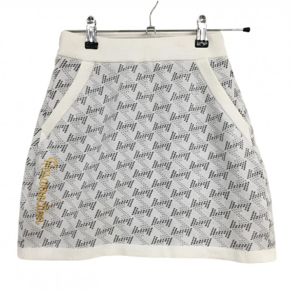【美品】レザレクション ニットスカート 白×ダークグレー 総柄 ウエストゴム＆調節紐 レディース XS ゴルフウェア Resurrection