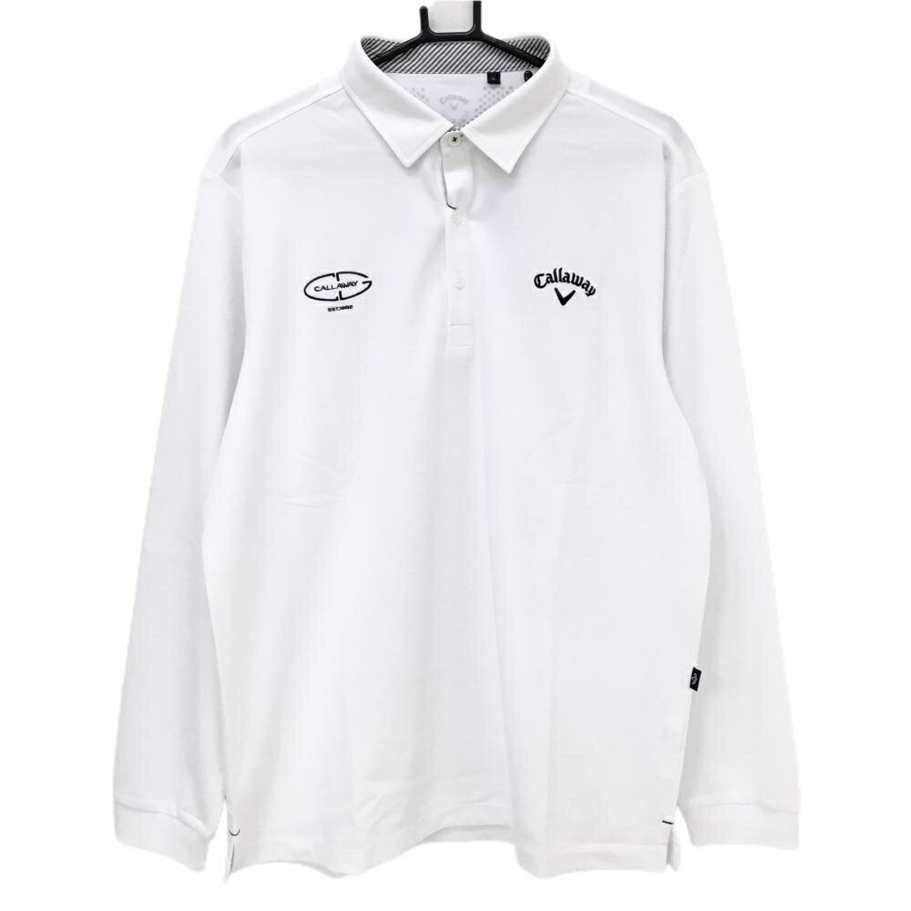 CALLAWAY - [クーポン対象品]【新品】キャロウェイ 長袖ポロシャツ 白 ロゴ刺しゅう黒 吸汗速乾 UPF15 メンズ 3L ゴルフウェア 2025年モデル 大きいサイズ Callaway