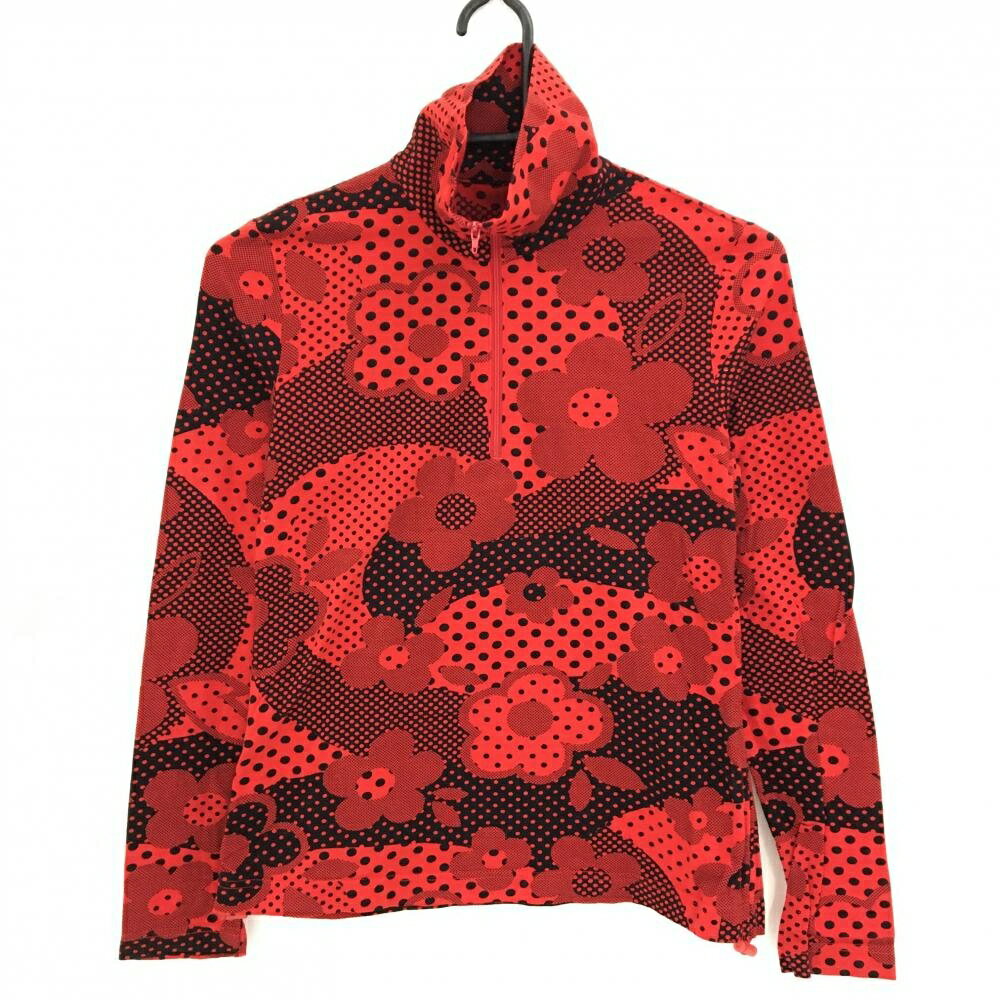 【超美品】ランバンスポール 長袖ハイネックシャツ レッド×黒 ドット 花柄 ハーフ...