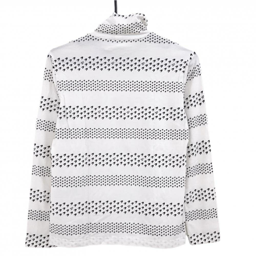 【超美品】ブラックアンドホワイト 長袖ハイネックシャツ 白×黒 千鳥格子 表微起毛 レディース 2(M) ゴルフウェア Black＆White