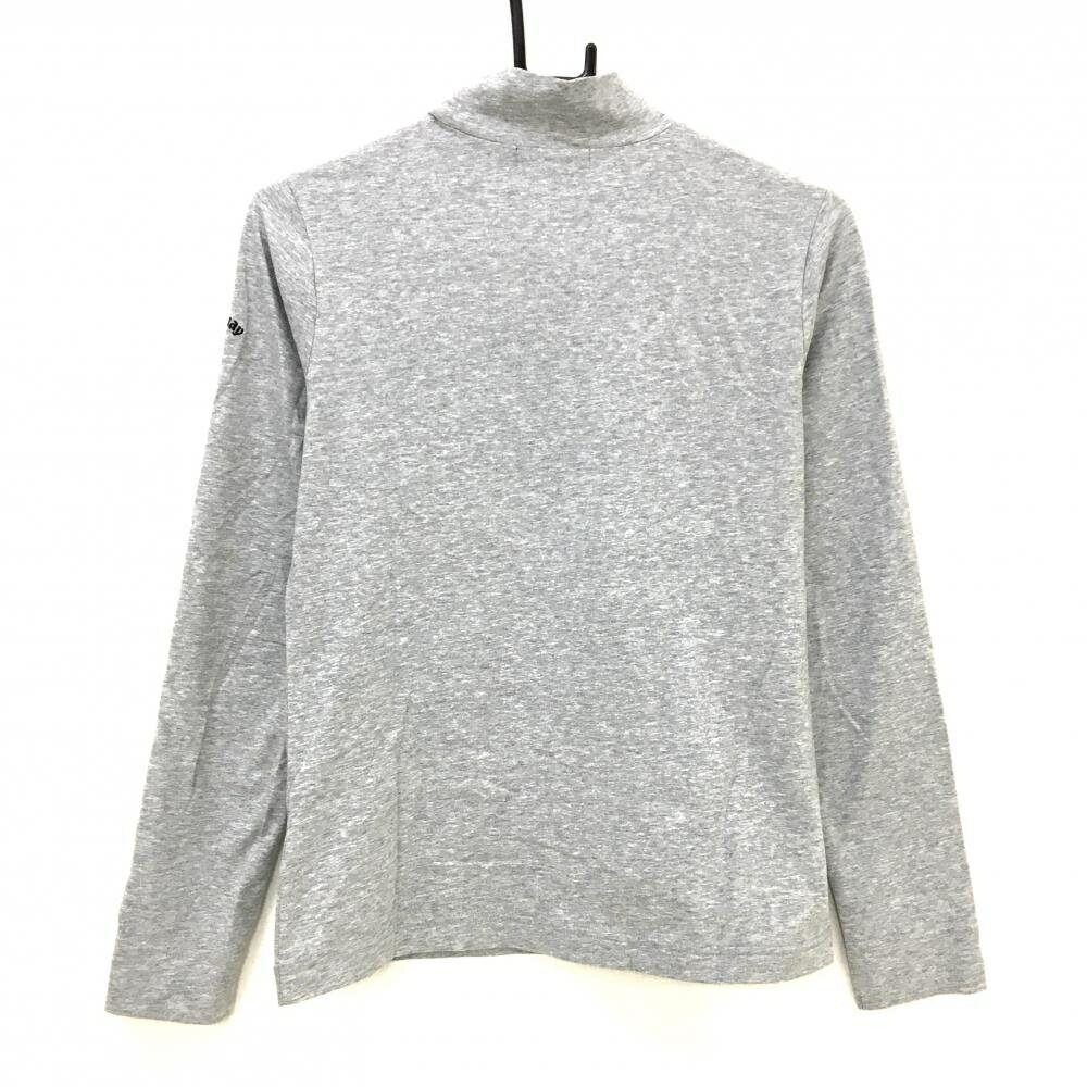 【美品】キャロウェイ 長袖ハイネックシャツ 杢グレー×黒 肩ライン ロゴプリント レディース M ゴルフウェア Callaway