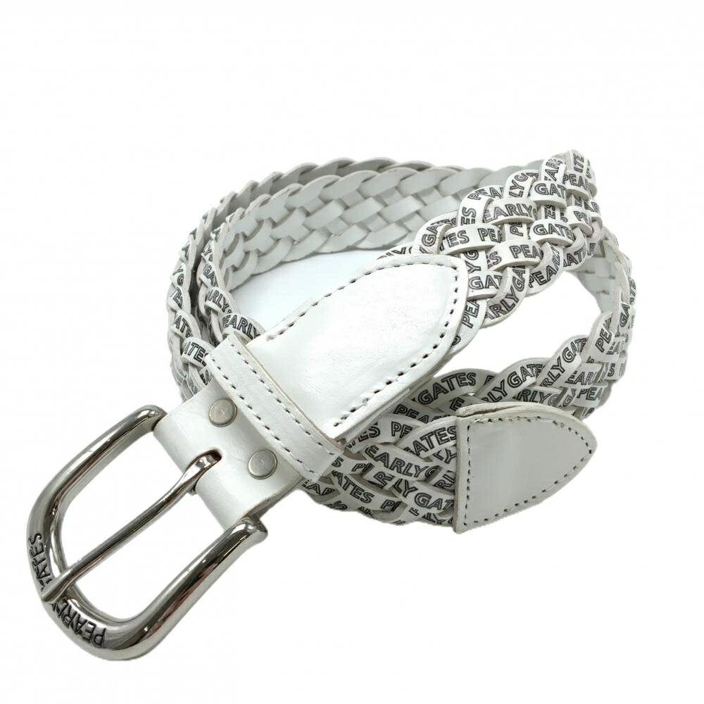 パーリーゲイツ 編み込みベルト 白×黒 ロゴ総柄 レディース ゴルフウェア PEARLY GATES