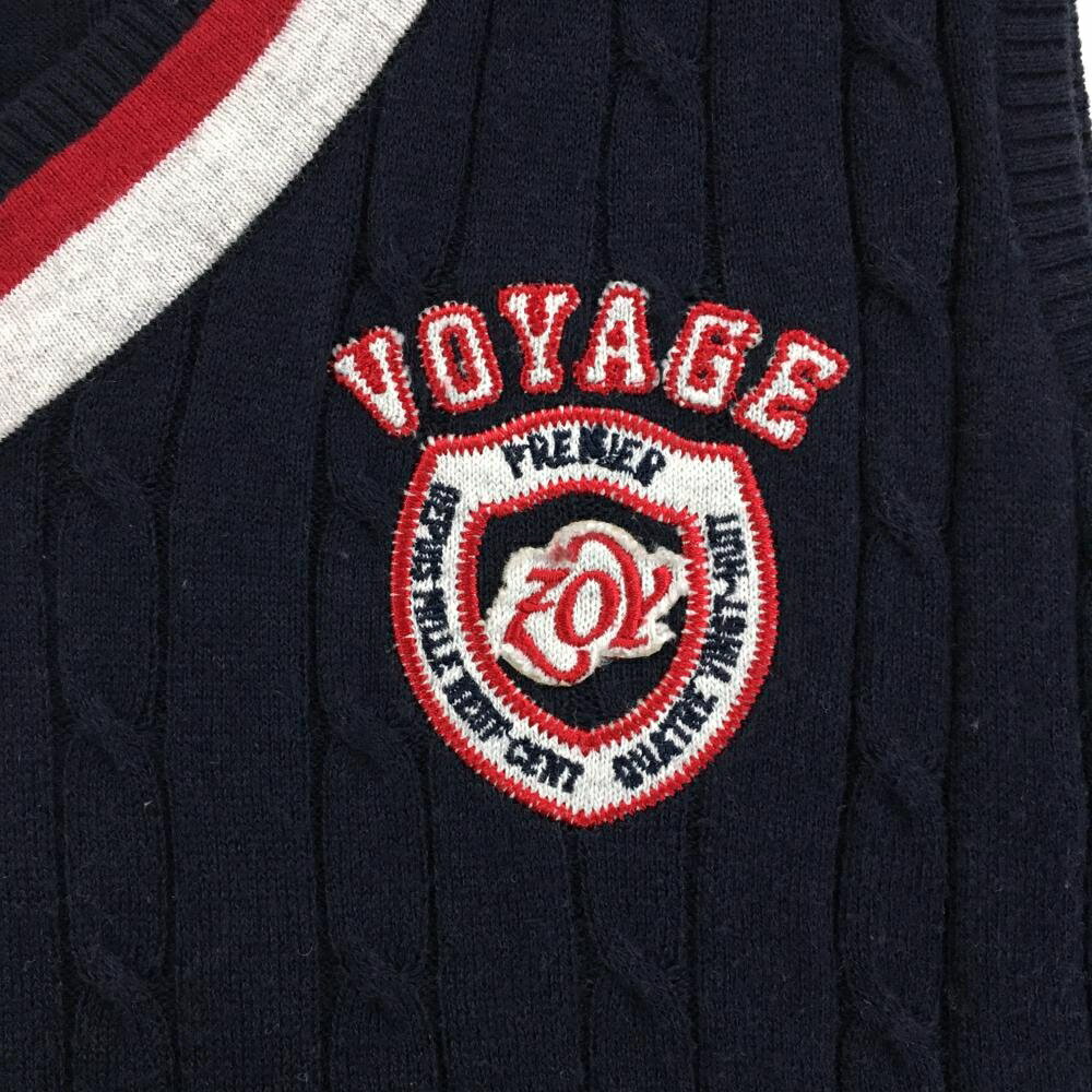 【美品】ゾーイ ニットベスト ネイビー×白 ケーブル編み ロゴ刺しゅう Vネック カ...