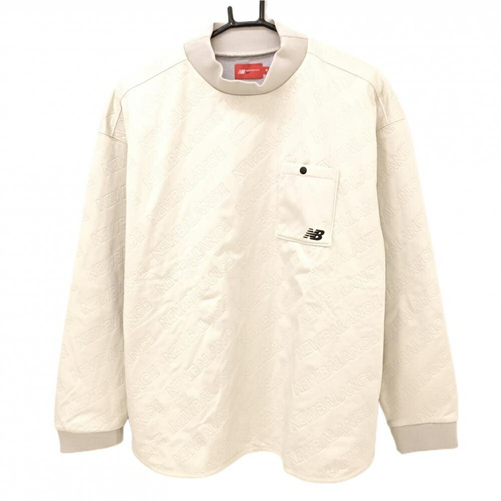 【超美品】ニューバランスゴルフ ハイネックトレーナー ベージュ 裏起毛 ロゴ総柄地模様 メンズ 4(M) ゴルフウェア New Balance