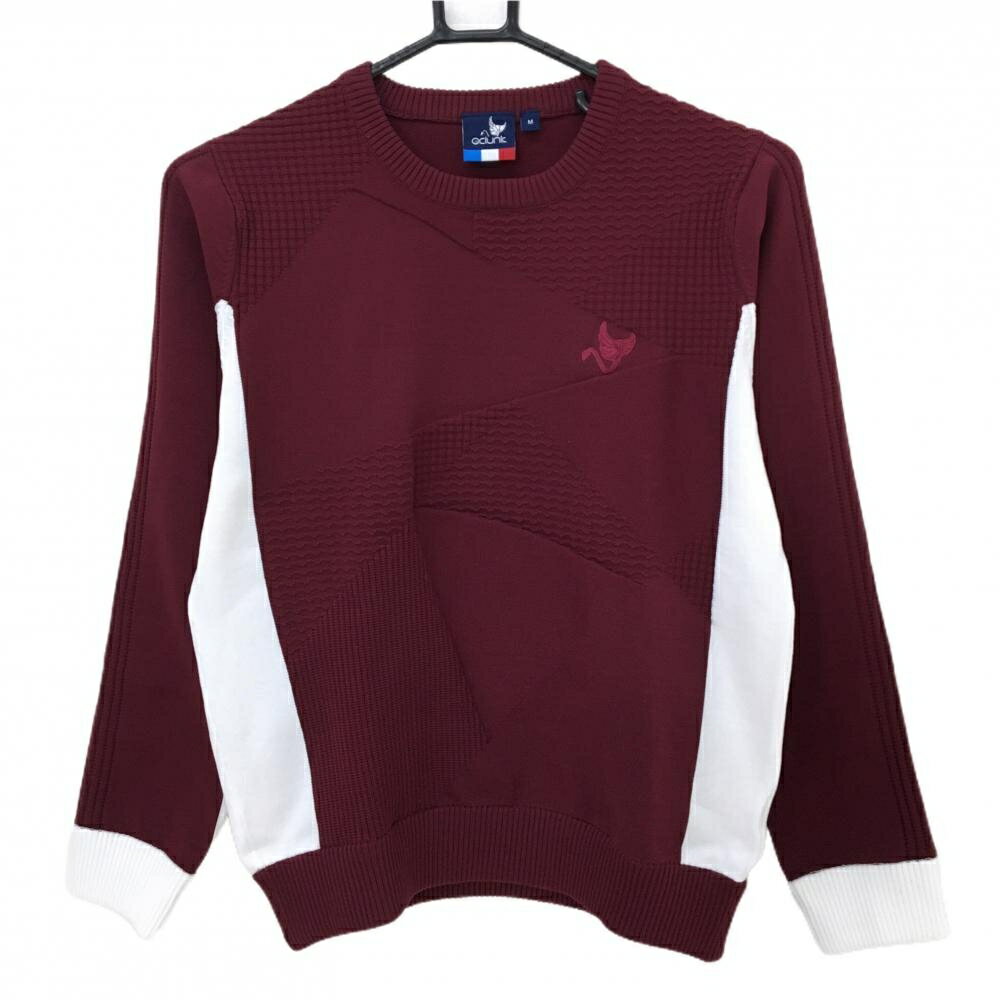 【美品】クランク セーター ボルドー×白 ロゴ刺しゅう ニット レディース M ゴルフウェア CLUNK