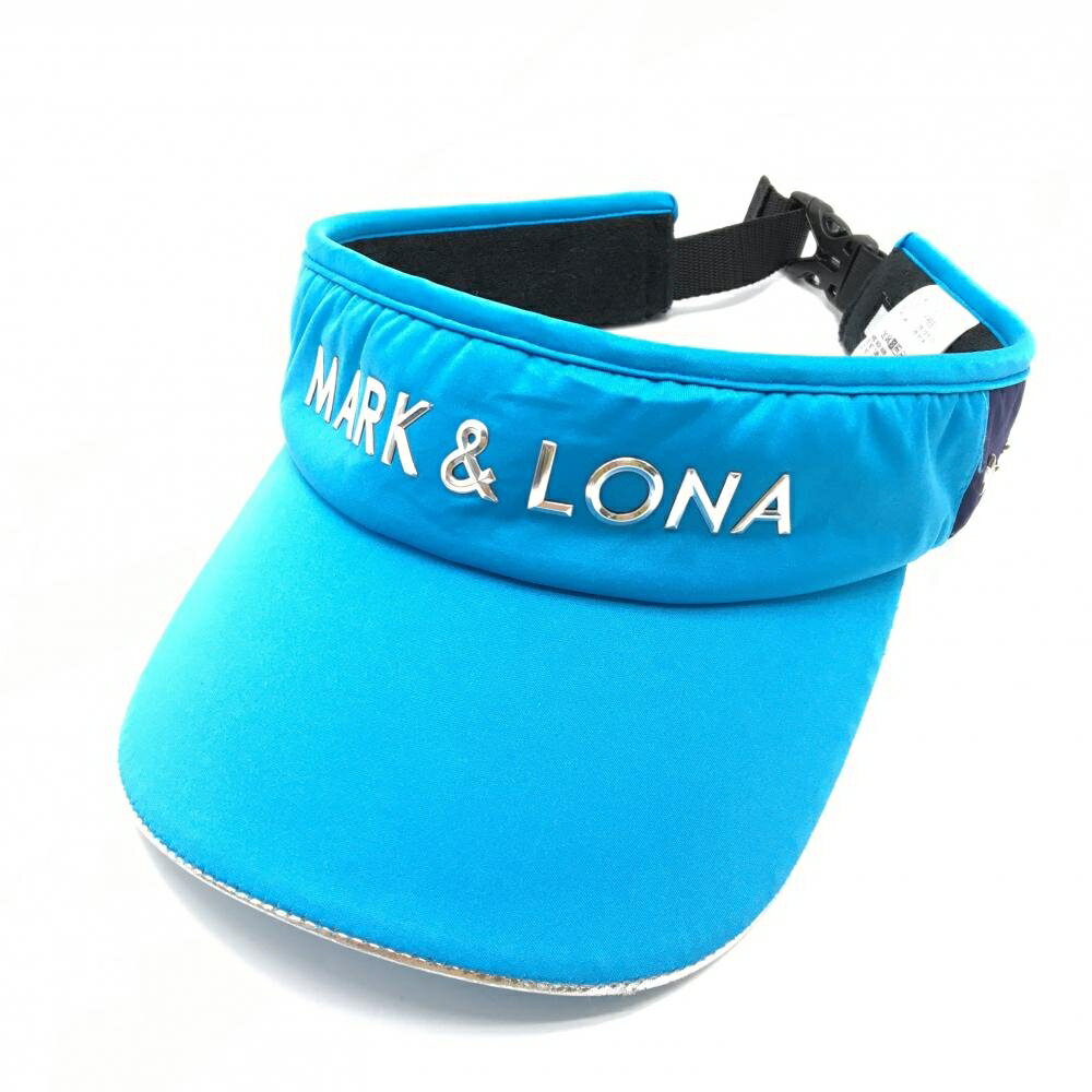 【超美品】マークアンドロナ サンバイザー ブルー ロゴシルバー 内側パイル地 ゴルフウェア MARK＆LONA