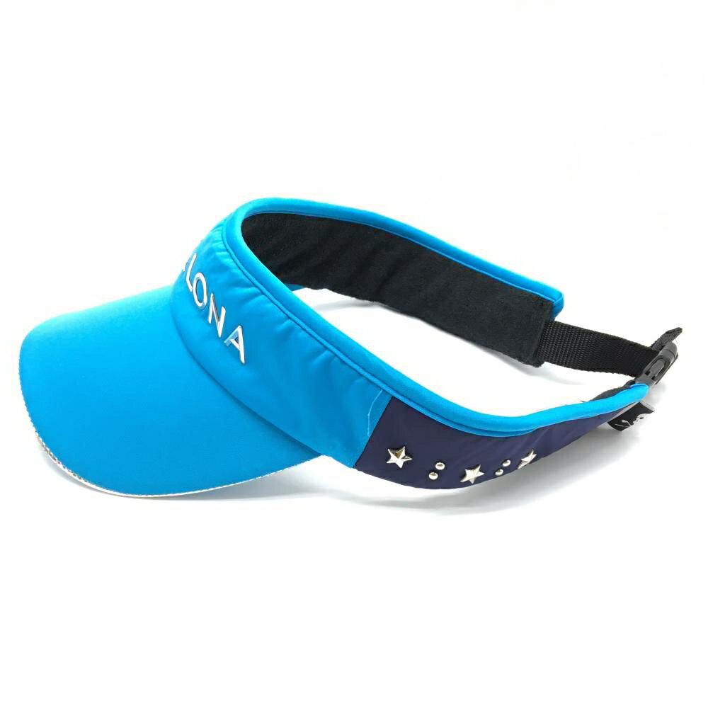 【超美品】マークアンドロナ サンバイザー ブルー ロゴシルバー 内側パイル地 ゴルフウェア MARK＆LONA