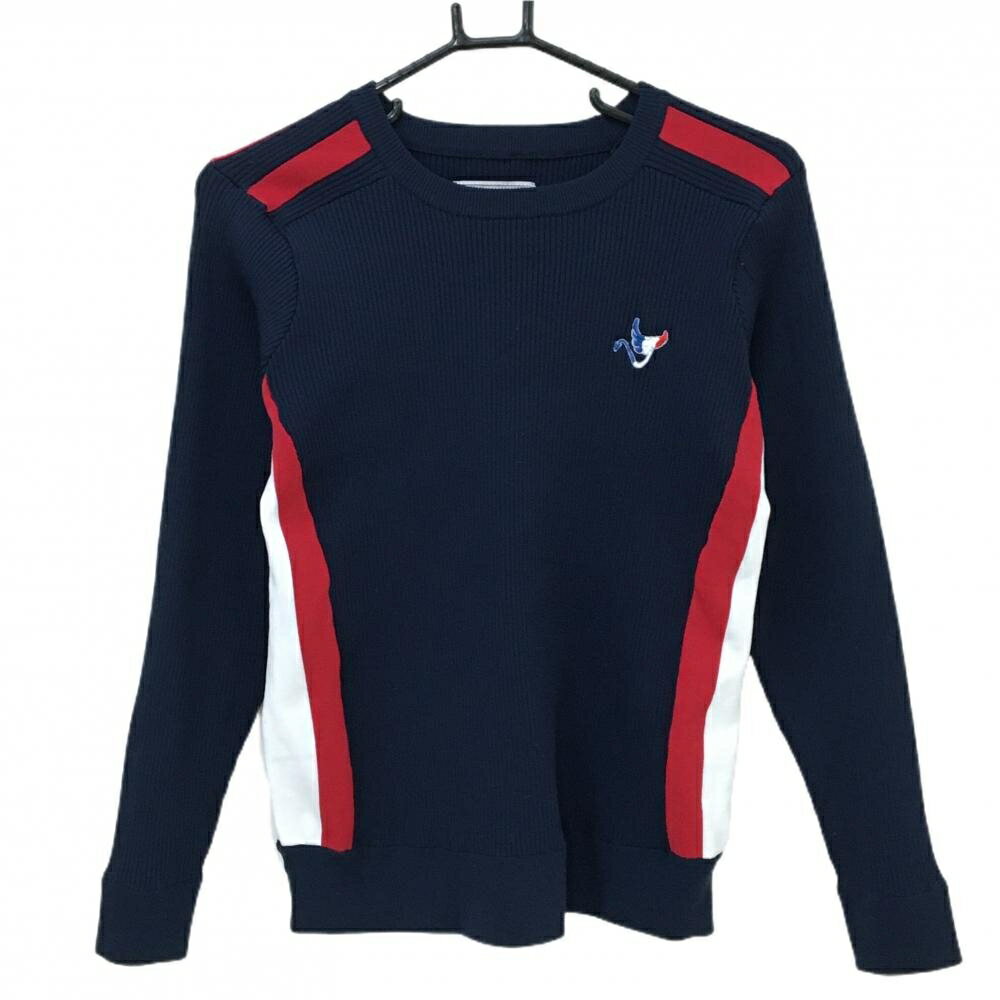 クランク セーター ネイビー×レッド ロゴ刺しゅう ポリエステル100％ ニット レディース L ゴルフウェア CLUNK