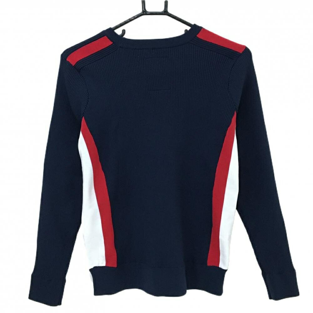 クランク セーター ネイビー×レッド ロゴ刺しゅう ポリエステル100％ ニット レディース L ゴルフウェア CLUNK