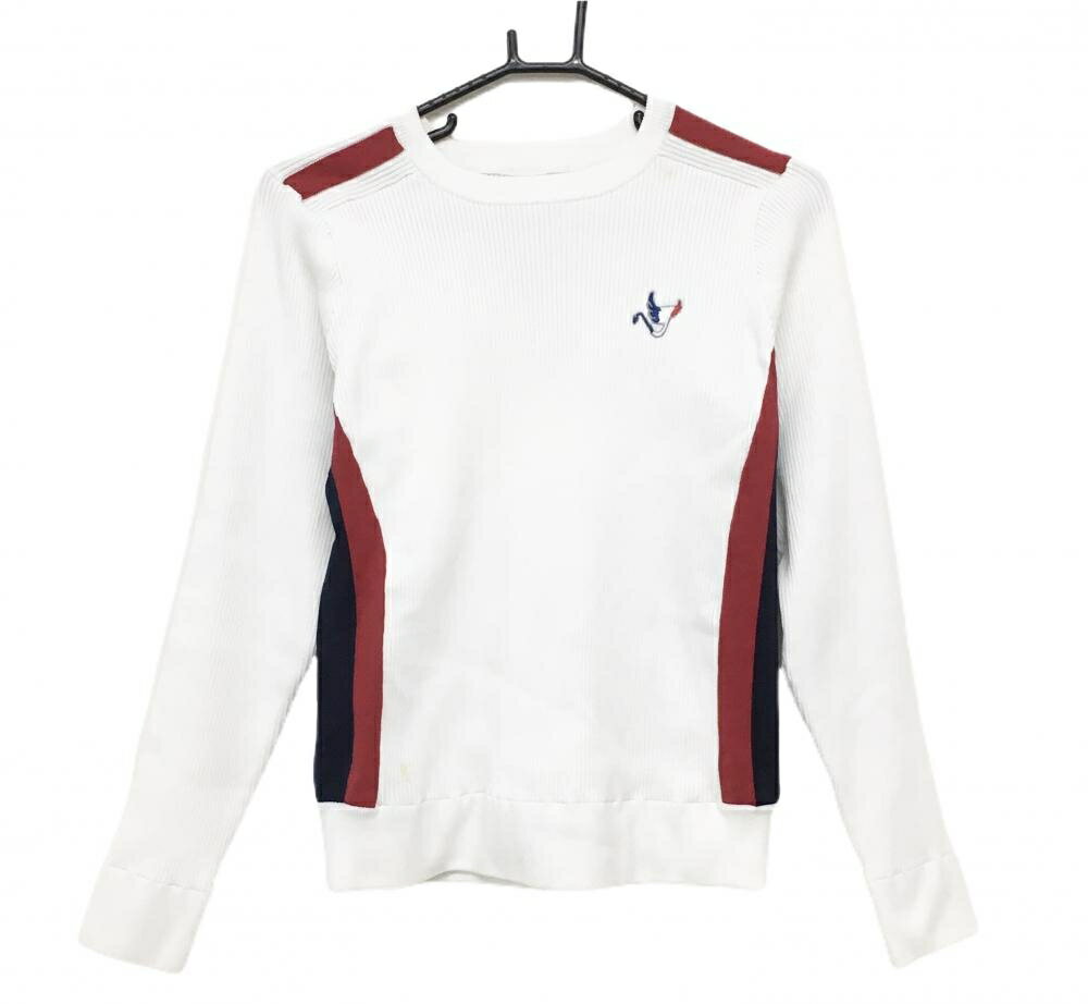 クランク セーター 白×レッド ロゴ刺しゅう ニット レディース L ゴルフウェア CLUNK