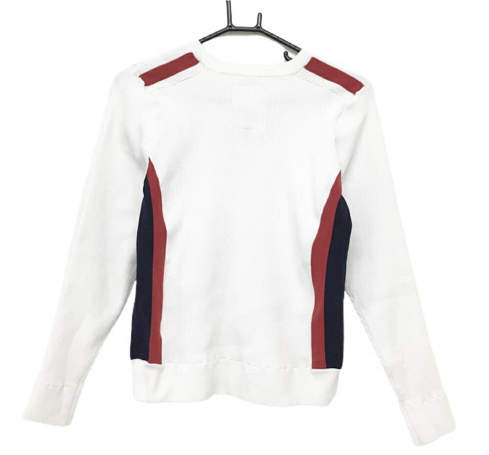 クランク セーター 白×レッド ロゴ刺しゅう ニット レディース L ゴルフウェア CLUNK