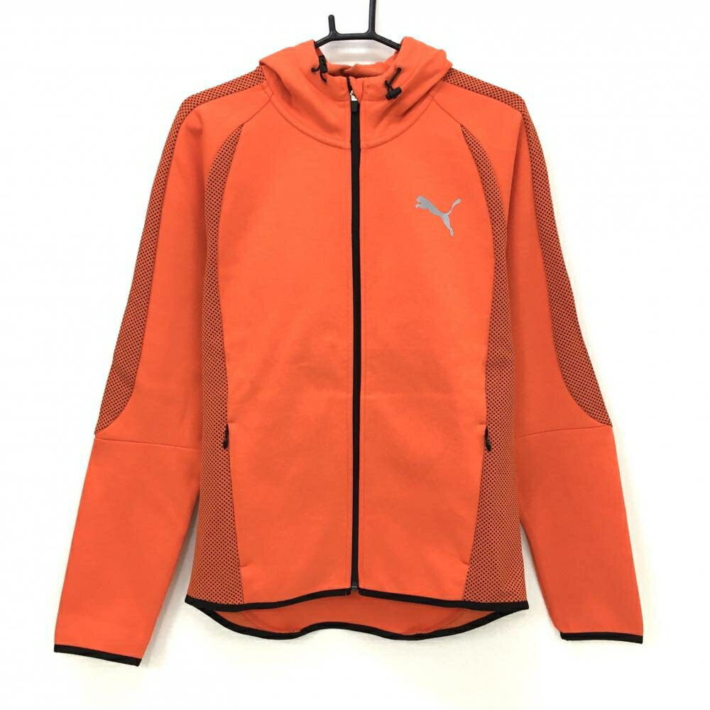 【新品】プーマ ジップパーカー オレンジ×黒 一部柄 胸ロゴ メンズ L ゴルフウェア PUMA