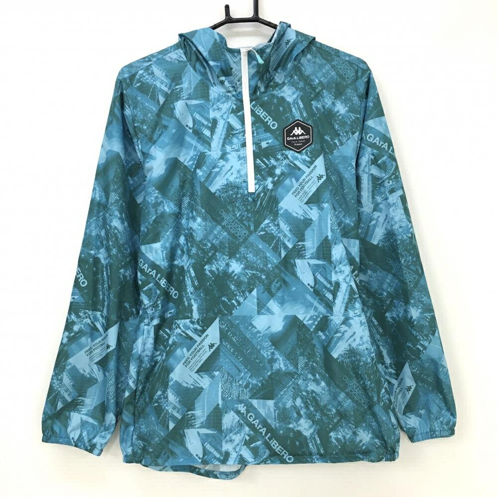 【ポイント10倍！楽天スーパーセール期間限定】【新品】カッパ フード付きブルゾン ブルー系×グリーン系 総柄 ハーフジップ 撥水加工 薄手 メンズ L ゴルフウェア Kappa