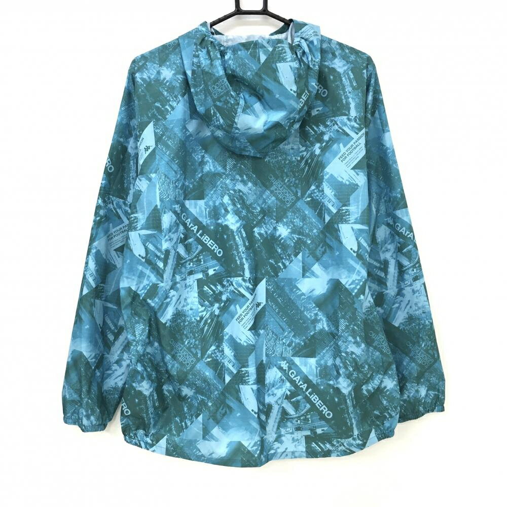 【ポイント10倍！楽天スーパーセール期間限定】【新品】カッパ フード付きブルゾン ブルー系×グリーン系 総柄 ハーフジップ 撥水加工 薄手 メンズ L ゴルフウェア Kappa