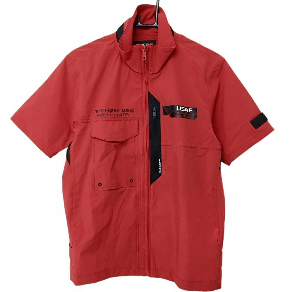 【超美品】アヴィレックス 半袖ジャケット レッド×黒 ナイロン ストレッチ メンズ L ゴルフウェア AVIREX