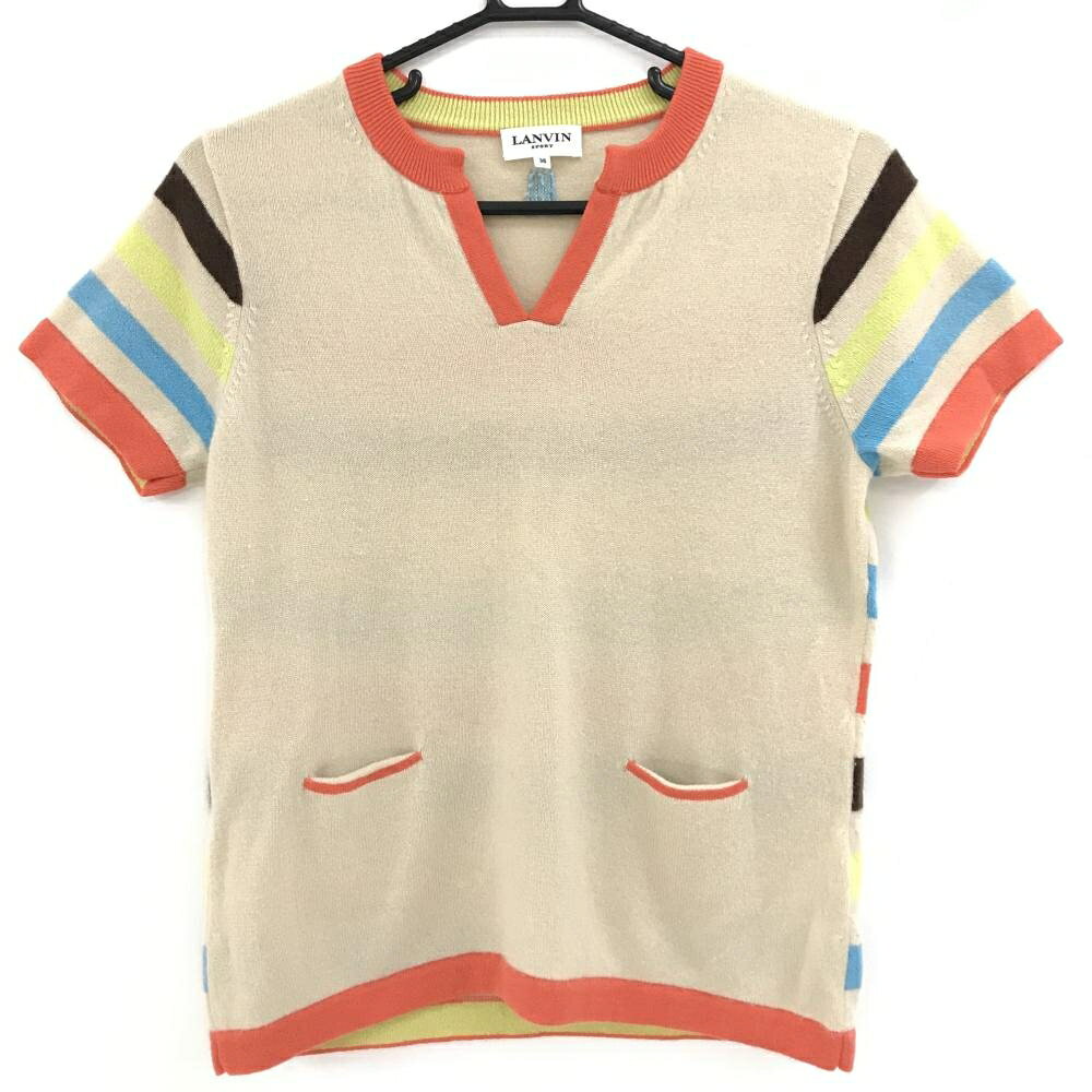 商品説明 ブランド LANVIN SPORT アイテム 半袖スキッパーセーター 表記サイズ 38 ※海外サイズの場合もございます。必ず実寸サイズをご確認ください。 実寸サイズ 　身幅：約45cm　袖丈：約17cm　肩幅：約33cm　着丈：約55cm ※実寸サイズの採寸方法については、こちらをご覧ください。 ★実寸サイズは平台に平置きして外寸を測定しており、商品によっては若干の誤差が生じます。数cmの誤差は予めご了承くださいませ。 特徴・仕様 袖・背面ボーダー カシミヤ100％　 適応時期 秋 ・ 冬 商品ランク A+ コメント 商品ランク（ゴルフウェア） N 新品（タグ付き) S 新品未使用品（タグなし） A+ 使用感や汚れ等がない、または目立たない綺麗な中古品 A 使用感や汚れ等が少ない美品や良品 B+ 使用感や中小の汚れ等がある一般的な中古品 B 使用感や大中の汚れ等がある一般的な中古品 C 使用感や大中の汚れ、小さな穴等がある中古品 商品ランク（ゴルフシューズ） N 新品（タグ付き) S 新品未使用品（タグなし） A+ しわや汚れ等がない、または少ない綺麗な中古品 A しわや小さな汚れはあるが、使用感が少ない美品や良品 B+ しわや中小の汚れ、使用感がある一般的な中古品 B しわや大中の汚れ、使用感がある一般的な中古品 C しわや大中の汚れ、使用感がある中古品 D しわや大きな汚れ、使用感がある中古品 &nbsp;★A+～CランクはUSED品となりますので、神経質な方はご入札をお控えください。 &nbsp;★Nランクは新品商品ですが、一部保管時による汚れ等があります。商品説明や写真で必ずご確認ください。　