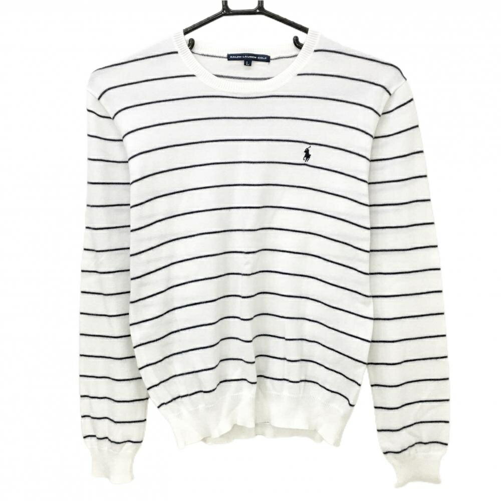 【美品】ラルフローレンゴルフ セーター 白×ダークネイビー ボーダー 綿100％ レディース L ゴルフウェア Ralph Lauren
