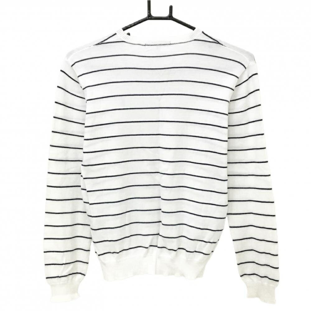 【美品】ラルフローレンゴルフ セーター 白×ダークネイビー ボーダー 綿100％ レディース L ゴルフウェア Ralph Lauren