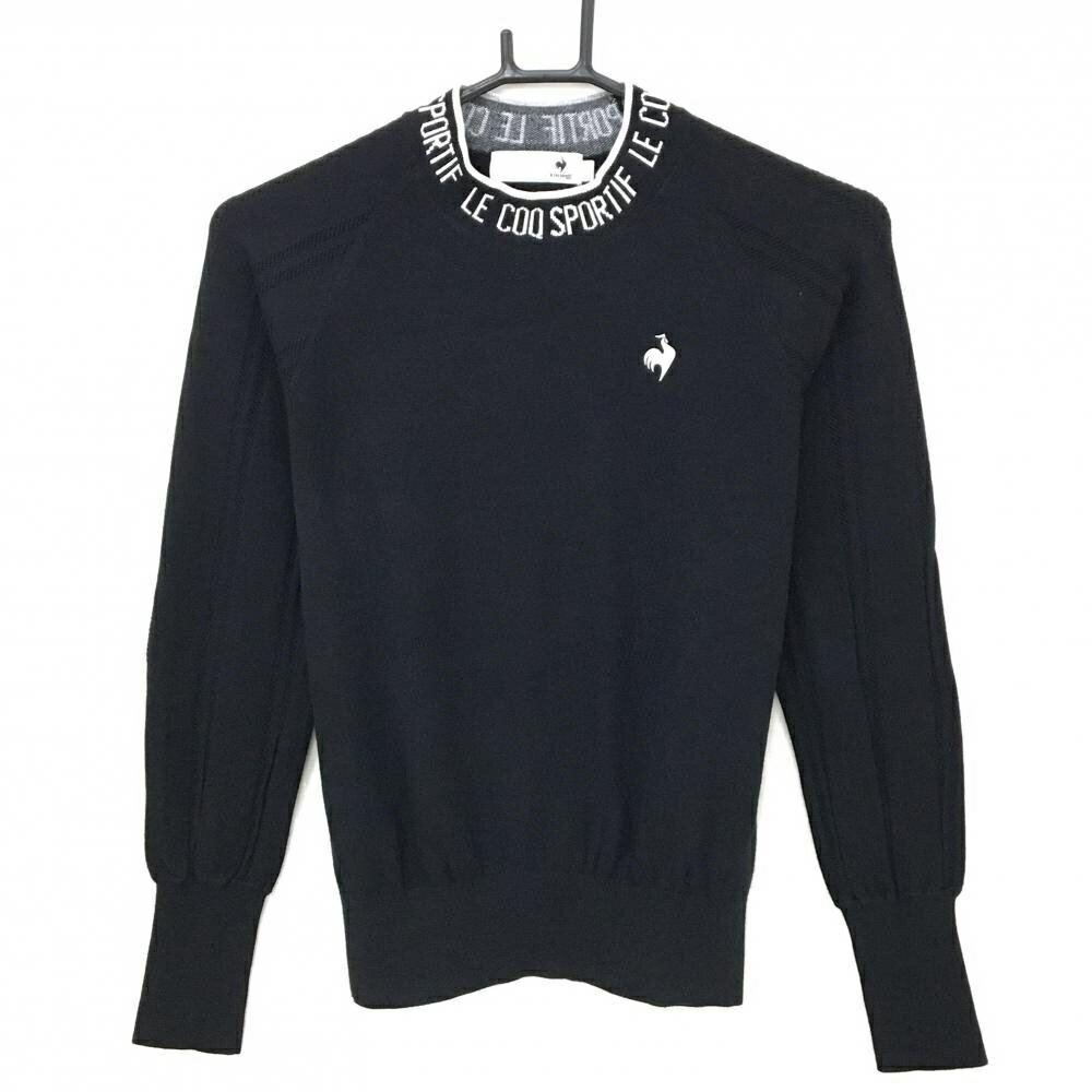 【美品】ルコックゴルフ ハイネックセーター 黒×白 ネックロゴ ニット レディース M ゴルフウェア le coq sportif