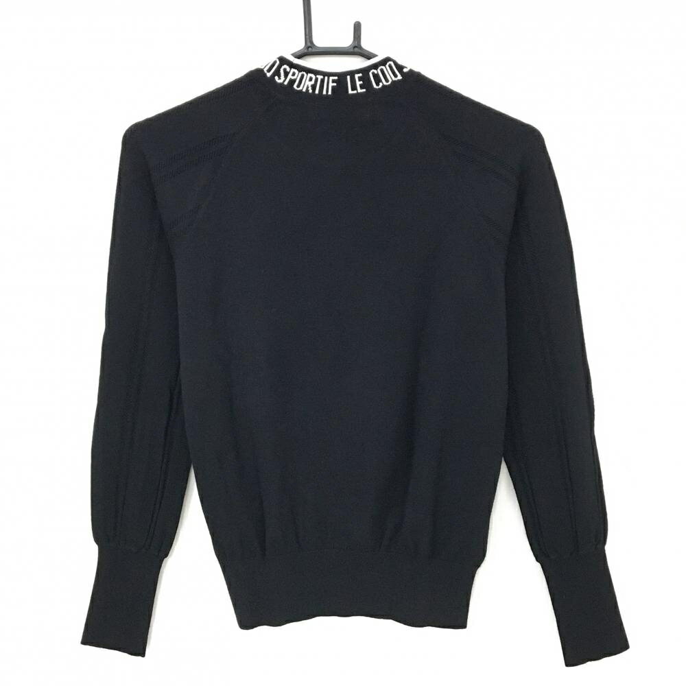 【美品】ルコックゴルフ ハイネックセーター 黒×白 ネックロゴ ニット レディース M ゴルフウェア le coq sportif