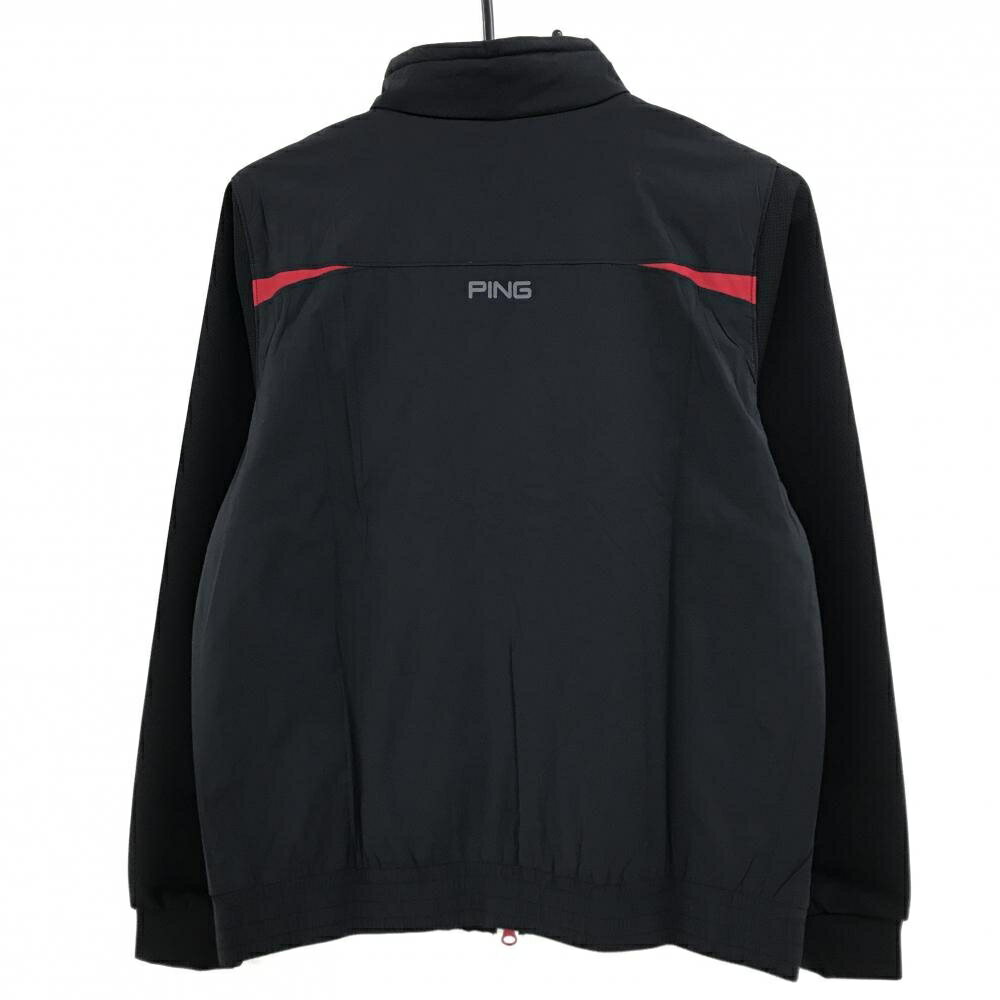 【超美品】ピン 切替中綿ジャケット 黒×レッド 身頃中綿 胸元ロゴ レディース L ゴルフウェア PING