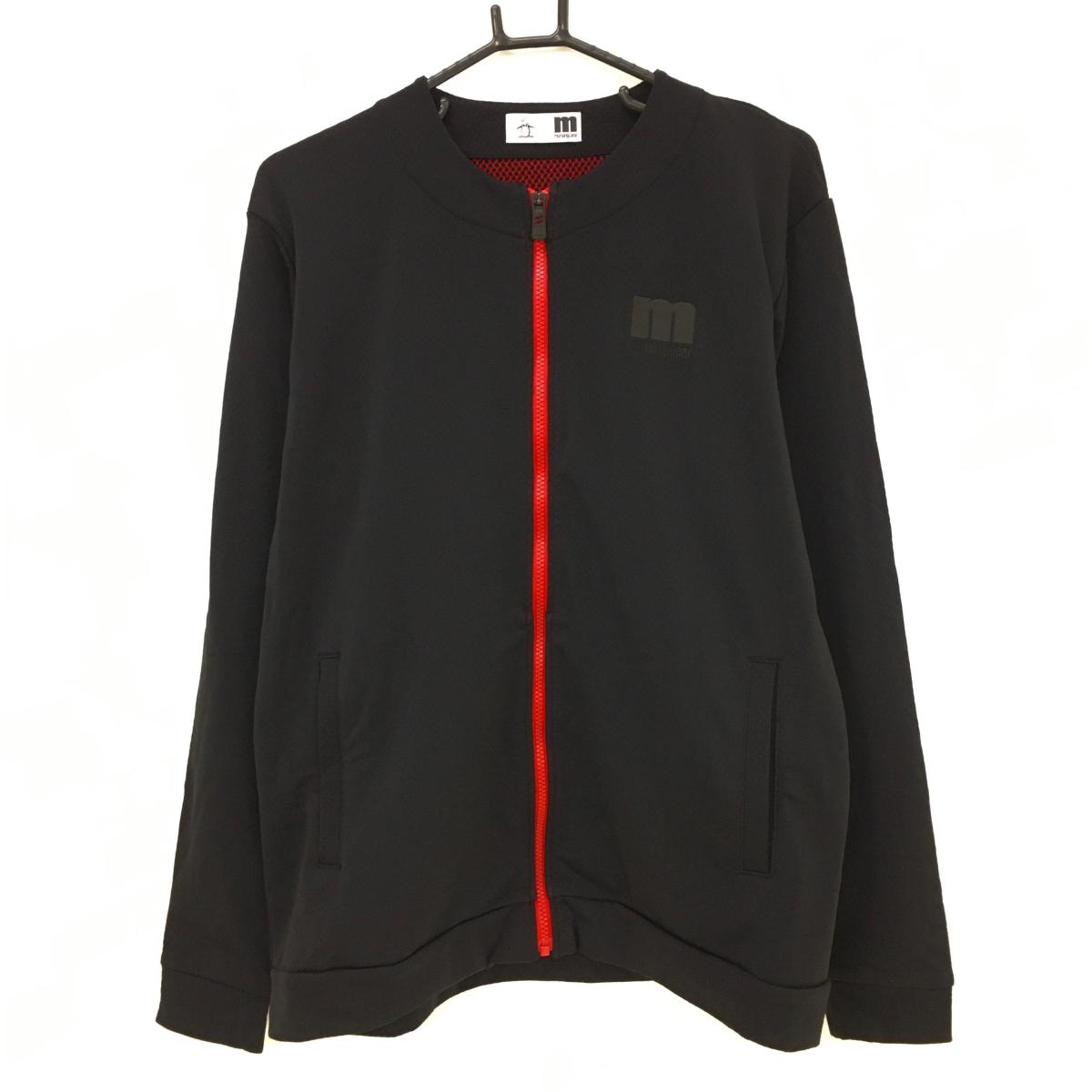【超美品】マンシングウェア ジャケット 黒×レッド ロゴ刺しゅう 裏微起毛 メンズ LL ゴルフウェア Munsingwear