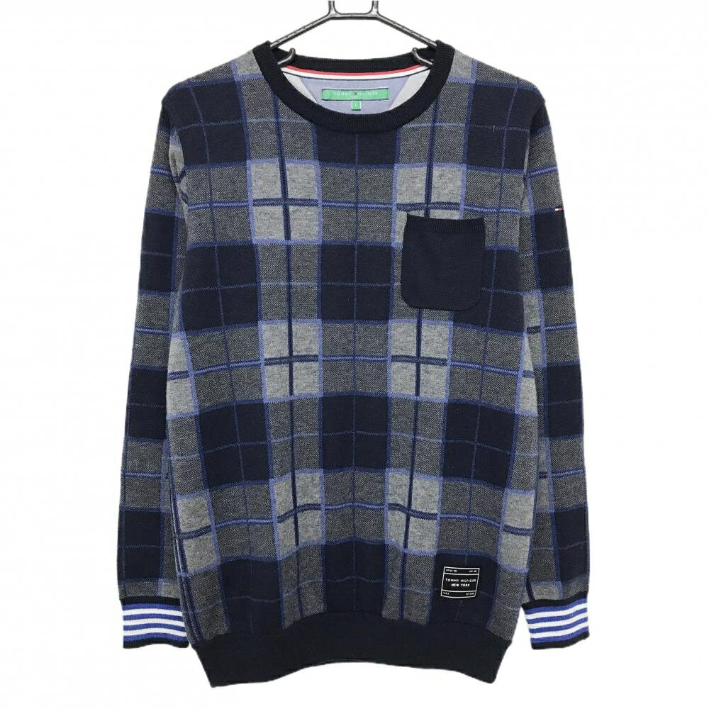 Other - トミーヒルフィガーゴルフ セーター グレー×ネイビー チェック ウール混 裏地付 ニット メンズ L ゴルフウェア Tommy Hilfiger Golf