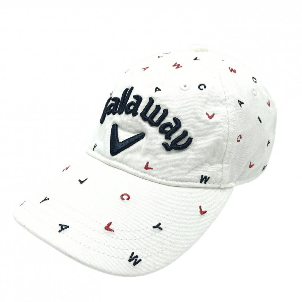 【美品】キャロウェイ キャップ 白×ネイビー ロゴ総柄 立体ロゴ FR ゴルフウェア Callaway