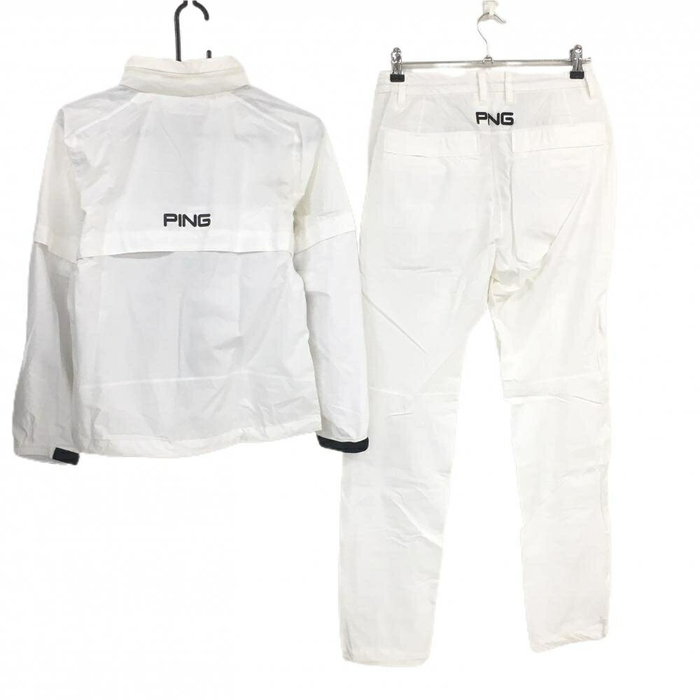 ピン レインウェア(4WAYジャケット×パンツ) 白×黒 ナイロン 袖着脱可 フード収納可 レディース S ゴルフウェア PING