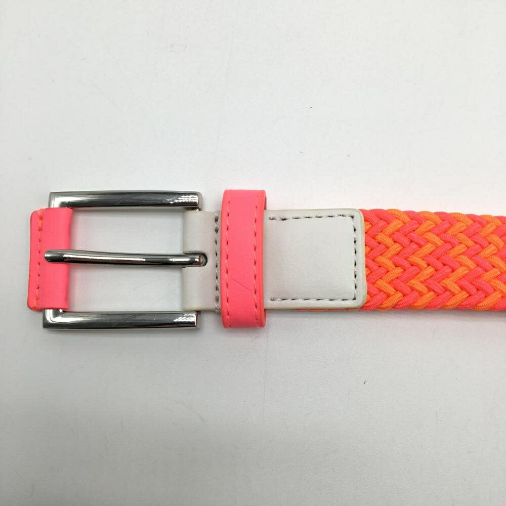 【美品】アディダス メッシュベルト ピンク×オレンジ ロゴ型押し レディース ゴルフウェア adidas