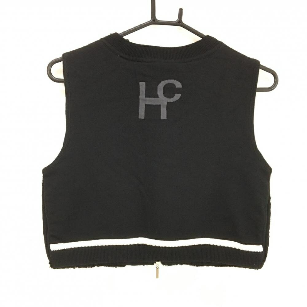 【ポイント10倍！楽天スーパーセール期間限定】【超美品】ヒールクリーク 中綿切替ベスト 黒 前身頃ファー ダブルジップ ニット レディース 40(M) ゴルフウェア Heal Creek