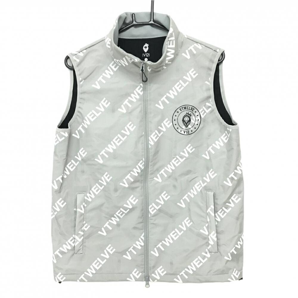 【超美品】V12 アウターベスト グレー×白 斜めロゴ総柄 エアーポンプシステム搭載 蓄熱・保温効果 レディース 1(M) ゴルフウェア V12