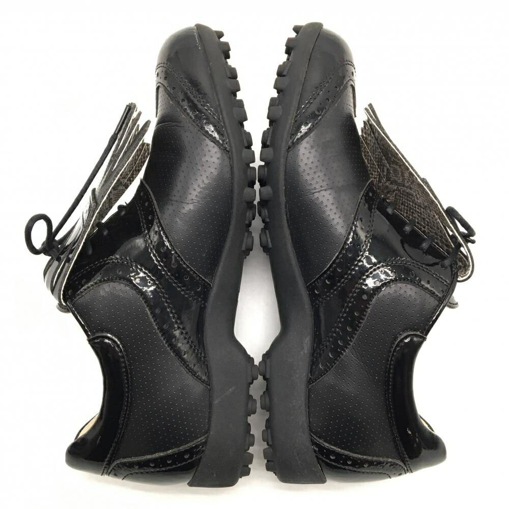 【ポイント10倍！楽天スーパーセール期間限定】【超美品】アジェイド ゴルフシューズ 黒 一部エナメル ウイングチップ キルト取外し可 スパイクレス レディース 22.5 ゴルフウェア aJADE