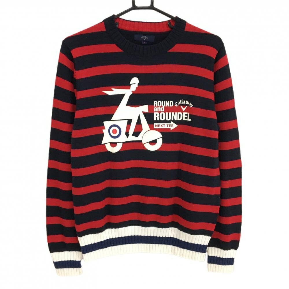 商品説明 ブランド Callaway アイテム セーター 表記サイズ LL ※海外サイズの場合もございます。必ず実寸サイズをご確認ください。 実寸サイズ 　身幅：約51cm　袖丈：約62cm　肩幅：約39cm　着丈：約60cm ※実寸サイズの採寸方法については、こちらをご覧ください。 ★実寸サイズは平台に平置きして外寸を測定しており、商品によっては若干の誤差が生じます。数cmの誤差は予めご了承くださいませ。 特徴・仕様 適応時期 秋 ・ 冬 商品ランク A コメント 前プリントに繊維付着 商品ランク（ゴルフウェア） N 新品（タグ付き) S 新品未使用品（タグなし） A+ 使用感や汚れ等がない、または目立たない綺麗な中古品 A 使用感や汚れ等が少ない美品や良品 B+ 使用感や中小の汚れ等がある一般的な中古品 B 使用感や大中の汚れ等がある一般的な中古品 C 使用感や大中の汚れ、小さな穴等がある中古品 商品ランク（ゴルフシューズ） N 新品（タグ付き) S 新品未使用品（タグなし） A+ しわや汚れ等がない、または少ない綺麗な中古品 A しわや小さな汚れはあるが、使用感が少ない美品や良品 B+ しわや中小の汚れ、使用感がある一般的な中古品 B しわや大中の汚れ、使用感がある一般的な中古品 C しわや大中の汚れ、使用感がある中古品 D しわや大きな汚れ、使用感がある中古品 &nbsp;★A+～CランクはUSED品となりますので、神経質な方はご入札をお控えください。 &nbsp;★Nランクは新品商品ですが、一部保管時による汚れ等があります。商品説明や写真で必ずご確認ください。　