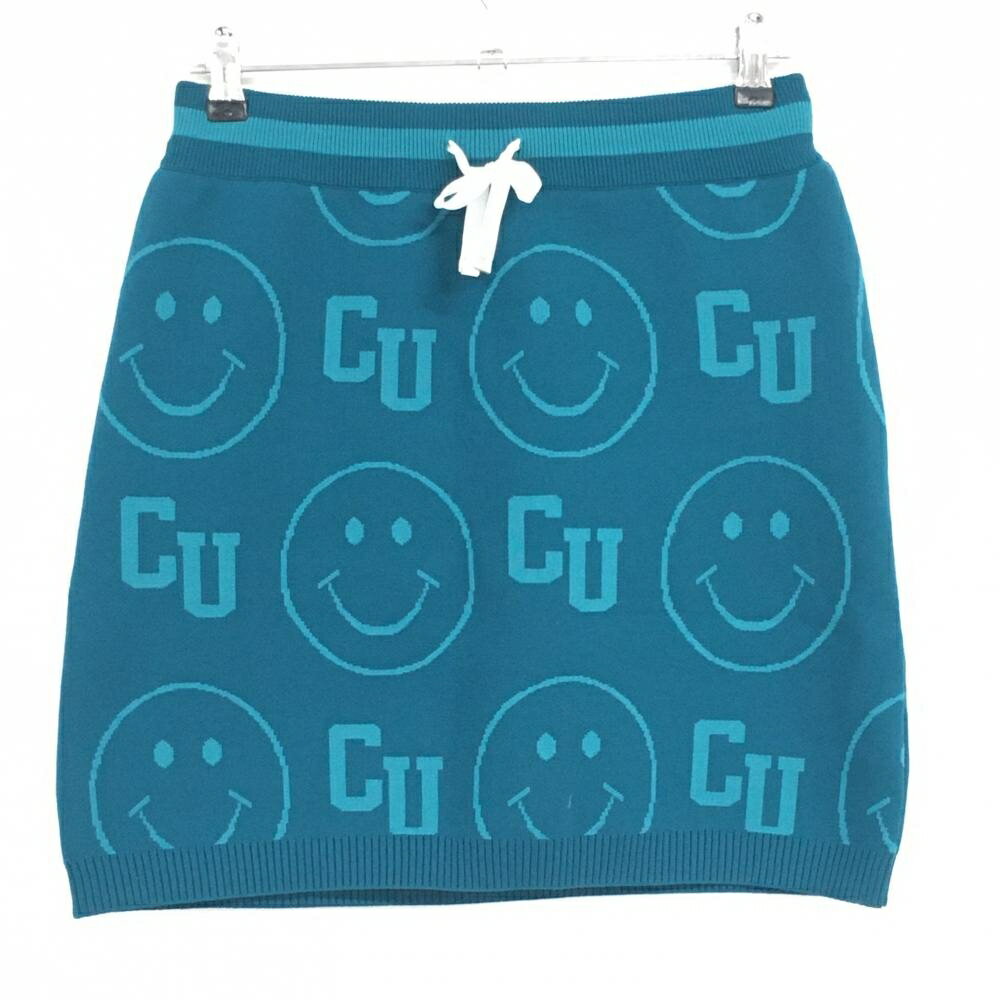 【当店ポイント10倍！9/11 01:59まで】【超美品】クアルトユナイテッド ニットスカート グリーン ニコちゃん総柄 裏地付 レディース L ゴルフウェア CUARTO UNITED