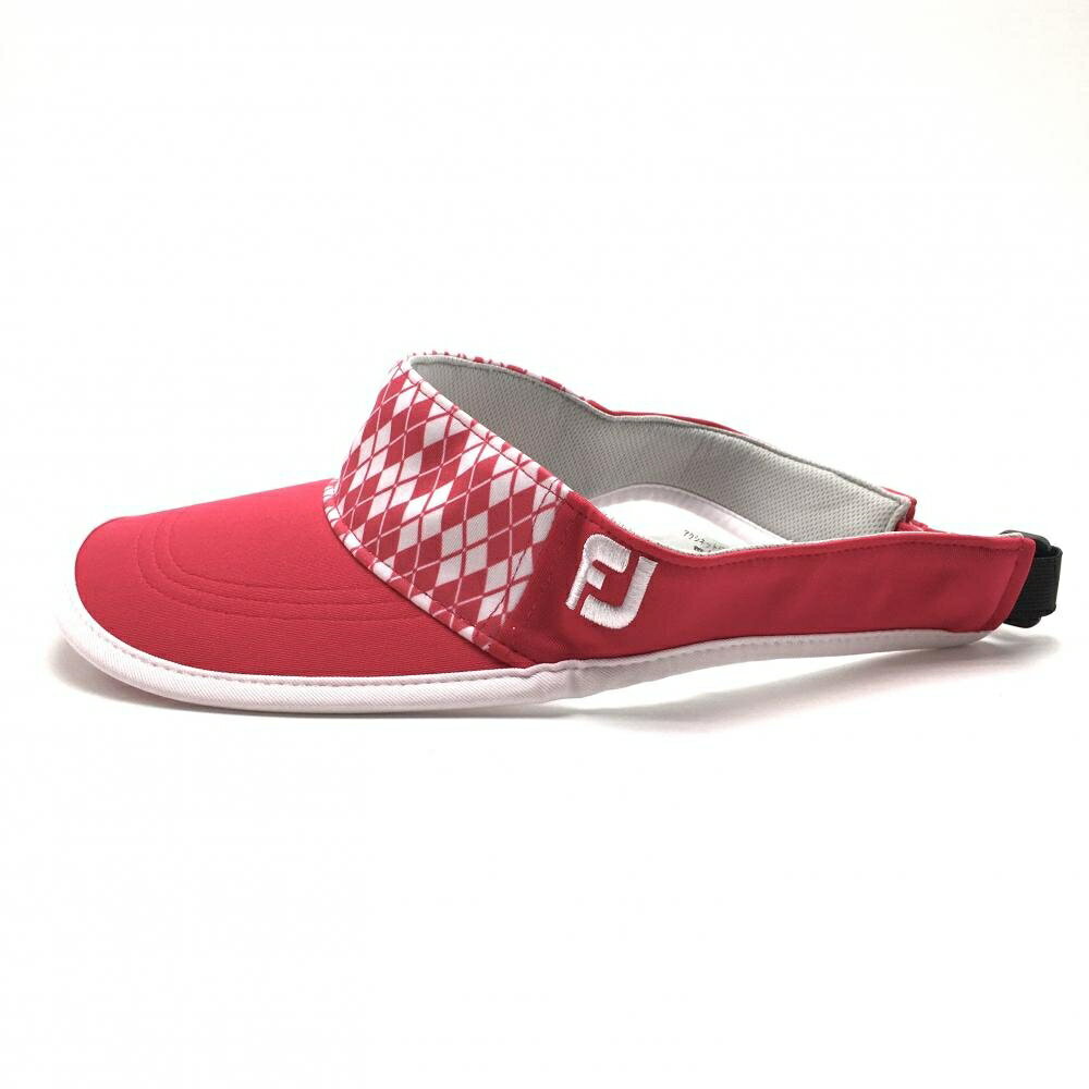 【美品】フットジョイ サンバイザー ピンク×白 フロントダイヤ柄 ロゴ刺しゅう フリーサイズ(約55〜57cm) ゴルフウェア FootJoy