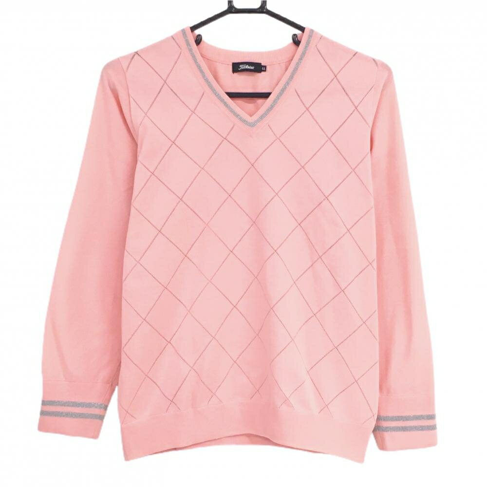 【超美品】タイトリスト セーター ライトピンク 前身頃透かし編み Vネック ニット レディース LL ゴルフウェア TITLEIST