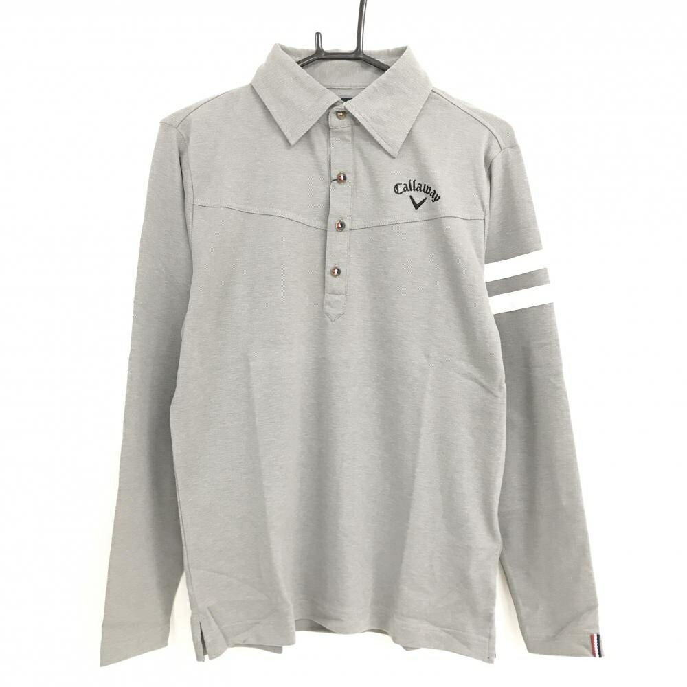 【新品】キャロウェイ 長袖ポロシャツ グレー×白 袖2ライン 速乾 メンズ M ゴルフウェア Callaway