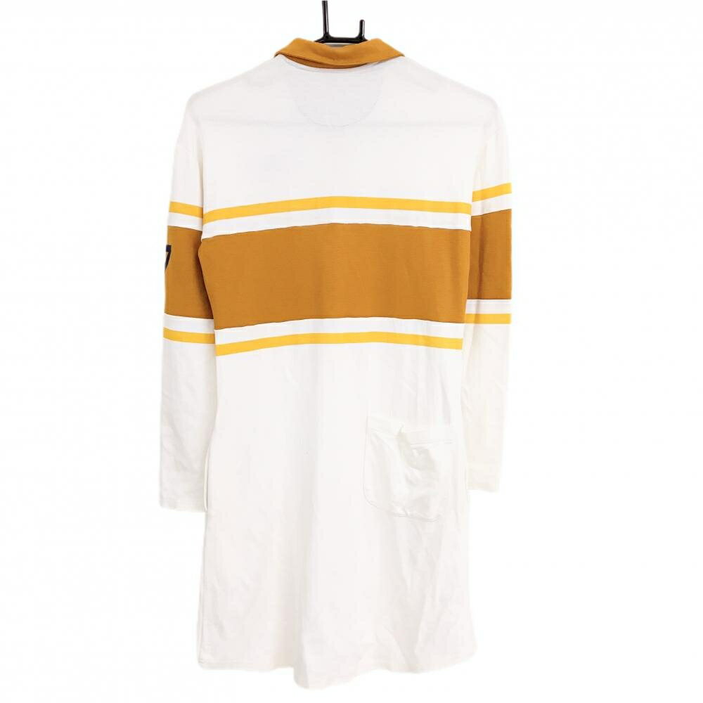 【超美品】サマンサタバサNo.7 長袖ポロワンピース 白×イエローブラウン ハーフジップ レディース ゴルフウェア Samantha Thavasa